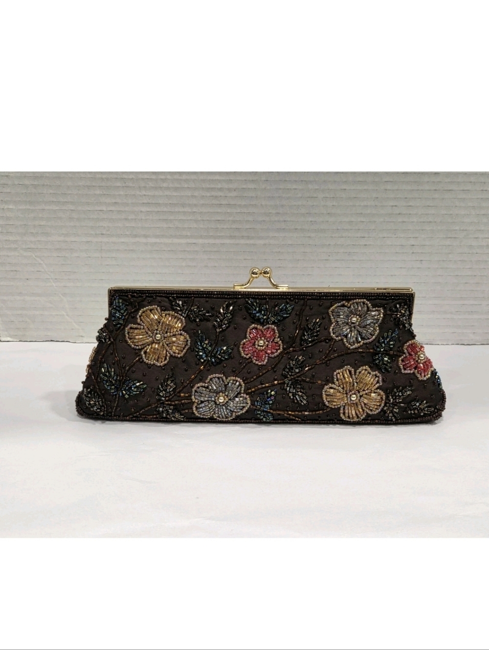 Vintage 90s Y2k Floral Beaded Clutch Handbag - Picture 3 of 8